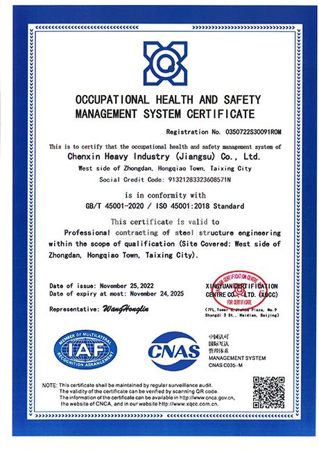 Occupational Health Management System Certificate